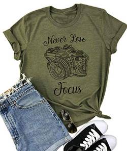 Never Lose Focus Shirt Damen Kamera Grafik Cute O-Neck Kurzarm T-Shirt Top - Gr�n - XX-Large von YUYUEYUE