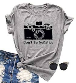 Never Lose Focus Shirt Damen Kamera Grafik Cute O-Neck Kurzarm T-Shirt Top - Grau - Mittel von YUYUEYUE