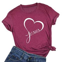 T-Shirt mit Aufdruck "Jesus", für Damen, mit Aufschrift "Love Jesus", christliches Design - Rot - X-Groß von YUYUEYUE