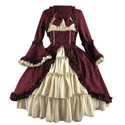 YWBleked Gothic Kleid Halloween,Mittelalterliches Kleid Damen Rokoko Ballkleid Gothic Cosplay Lolita Dress Mittelalterkleid von YWBleked