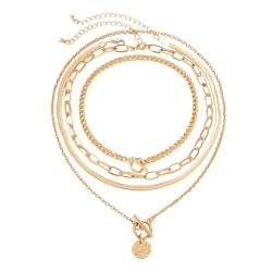 Aesthetic Schmuck Set 4 mehrschichtigen Goldketten für Frauen, stapelbare, zierliche Goldketten-Halskette, mehrlagige Anhänger-Halsketten, Schmuck, Geschenke für Frauen, Halskette (Gold, One Size) von YWJewly