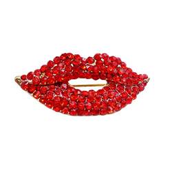 Broschennadeln Strass Brosche Clip Lip Modeschmuck Sexy Mund Rot Pin Frauen Brosche Öko Schmuck (Red, One Size) von YWJewly