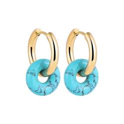 Frauen Ohrringe Ohrhänger Einzigartige dicke Ohrringe gepaart mit Naturstein für Damen-Ohrringe mit mehrfarbigem Steinring Weise Ohrringe Damen (A, One Size) von YWJewly