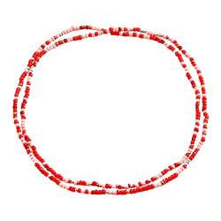 Kettengürtel a-us Metall für Fra-uen Perlen Taillenketten für Frauen afrikanische bunte elastische Perlen Körper Taille Bauchkette Set Sommer Bikini Schmuck Schmuck Halskette (Red, One Size) von YWJewly
