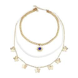 Mehrschichtige Halsketten für Frauen Schmetterling Sonne Stern Anhänger Perlenkette Damen Design Mehrschichtige Halskette Accessoires Sommer Halsketten Mehrreihig Damen Silber (5-Gold, One Size) von YWJewly