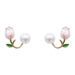 Ohrklemme Rosa Blumen-Frühlings- Sommer-Ohrringe 2022 Junge Luxus-kleine Ohrstecker für Frauen Ohrringe Nach Oben (A-5, One Size) von YWJewly