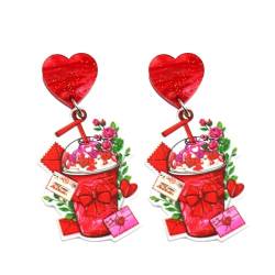Ohrringe Damen Valentinstag Milch Teetasse Rose Liebe Ohrringe Geschenk Ohrringe Acryl Ohrringe Valentinstag Ohrringe (ein Paar) Dinosaurier Ohrringe Für (Red, One Size) von YWJewly
