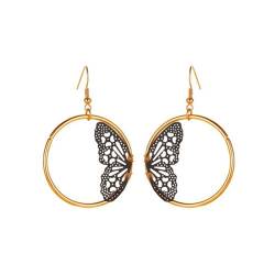 Ohrringe für Frauen Kreative Spitze Schmetterling Ohrringe für Frauen Einfache Retro Hohle Runde Ohrringe Ohrringe Veret Stecker (Gold, One Size) von YWJewly