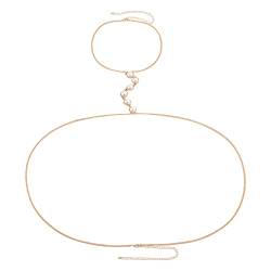 Verstellbare Taillenkette Perle Körperkette für Frauen reizvolle einfache Bikini Körperkette Lebens Halskette (Gold, One Size) von YWJewly