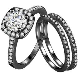 YWJewly Angst-Ring 3-teiliges Luxus-Ring-Set für Damen, Zirkon-Stapelringe, Versprechensring, modische Eheringe, Brautringe Ringe Halb Finger (Black, 7) von YWJewly