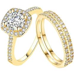 YWJewly Angst-Ring 3-teiliges Luxus-Ring-Set für Damen, Zirkon-Stapelringe, Versprechensring, modische Eheringe, Brautringe Ringe Halb Finger (Gold, 7) von YWJewly