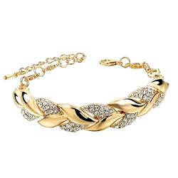 YWJewly Armreif Schmuck mit Diamanten Blatt Armband Mode Gold Damen Hochzeit 18K Armband Schmuck europäisch amerikanische Armbänder Armband Perlen Kristall (as show, One Size) von YWJewly