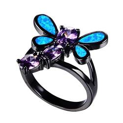 YWJewly Damen-Eheringe and geschnittenem Zirkon Mischfarben-Schmetterlings-Opal-Kristallring Kreativer einfacher Ring Ringmappe Ringe (Blue, 6) von YWJewly
