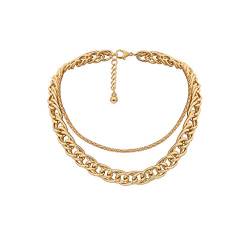 YWJewly Damenkettes Metallischer Goldschmuck Vintage-Halsketten-Ringstärke mehrschichtige Damenketten Ritzel Kette Damen Lederband Mit Anhänger (a-Gold, One Size) von YWJewly