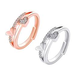 YWJewly Ehering Ring für Braut Damen Eröffnung Geschenke Ring Liebe zu 2PCS Diamond Layer doppelt verstellbare Ringe Ringe Schaukel Draußen (Multicolor #6, One Size) von YWJewly