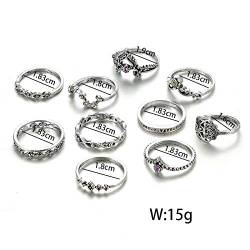 YWJewly Ehering Ring für Braut Damen Silber Frauen Stack Bohemian Vintage-Ringe Ringe 10 Stück/Set über Blau Set andere Ringe Für Damen 750 Echt (Silver-C, One Size) von YWJewly