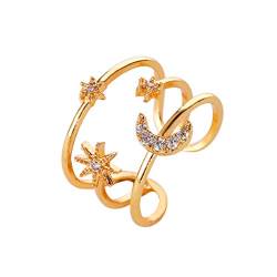 YWJewly Engagement Ring Offene drei Ring für Diamantschichten für Frauen offene Ringe Band Rings (f-Gold, One Size) von YWJewly