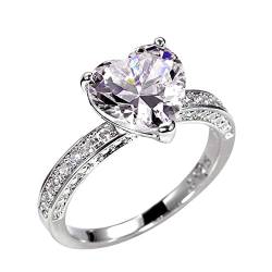 YWJewly Exquisite quadratische Zirkonia Ringe Liebes-Herz-Zirkonia-Ring-Verlobungs-Ehering der Art- Weisefrauen Ringe Für Herren Und Damen (Silver, 7) von YWJewly