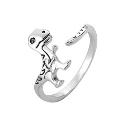 YWJewly Knöchelringe Zehenringe Dinosaurier Print Ring Öffnung Verstellbarer Ring Tier Ring Schmuck Für Frauen Männer Mädchen Jungen Ringe Silber Offen (GD1, A) von YWJewly