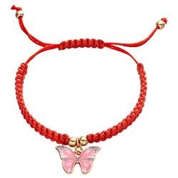 YWJewly Konfirmation Armband Mädchen Handgewebtes Schmetterlings-Anhänger-Armband Einstellbares neues Jahr-rotes Seil-Armband Armband mit rotem Seil-Schmetterlings-Anhänger Automatikuhr (C, One Size) von YWJewly