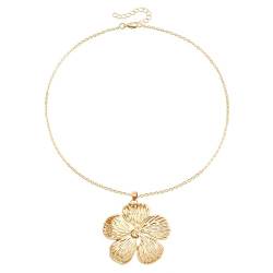 YWJewly Venezianerkette Einfache einlagige dünne Kette mit übertriebener geometrischer Blumenanhänger-Halskette für Frauen Sammelarmband Anhänger (Gold-6, One Size) von YWJewly