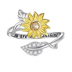 YWJewly Vintage Edelstein Ring Set Sommer Shinny Geschenkring Luxus Bling Kristall Sonnenblume Mutter Tochter Ringe für Frauen Mädchen Ausgefallene Ringe Modeschmuck (Silver, 6) von YWJewly