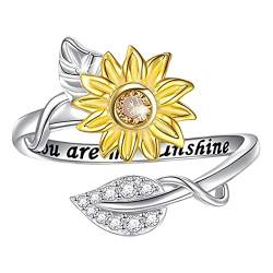 YWJewly Vintage Edelstein Ring Set Sommer Shinny Geschenkring Luxus Bling Kristall Sonnenblume Mutter Tochter Ringe für Frauen Mädchen Rings (Yellow, 7) von YWJewly