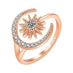 YWJewly für Frauen Mädchen im Teenageralter Sonne-Mond-Zirkon-Ring mit eingelegter Zirkon-Öffnung, verstellbarer Ring, Schmuck, Geschenk Handy Ringe (GD1, A) von YWJewly