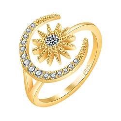 YWJewly für Frauen Mädchen im Teenageralter Sonne-Mond-Zirkon-Ring mit eingelegter Zirkon-Öffnung, verstellbarer Ring, Schmuck, Geschenk Handy Ringe (GD3, A) von YWJewly
