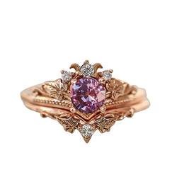 YWJewly verstellbare Damenringe Rose Gold Pink Crystal Verlobungsring Zartes Design 2PCS Set Diamond Fashion Ring Light Luxury High Grade Ring Silikon Ringe Damen (Rose Gold, 7) von YWJewly