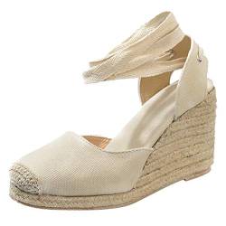 YWLINK Plattform Kreuzgurt Wedges Sandaletten High Heels Plateau Sandalen mit Keilabsatz und Schnürung Absatz Espadrilles Damen Sommer Schuhe (Beige, Numeric_41) von YWLI