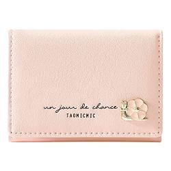 Frauen Faltbare Geldbörse Mode Student Tri Fold Short Clip Wallet Zwei Geldbörsen Damen Wallet (Pink, One Size) von YWLINK