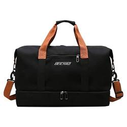 Taschen für Frauen Handgepäck Reisetasche Sporttasche Sporttasche Reisetasche für Frauen Lederboden Für Taschen Häkeln (Black, One Size) von YWLINK