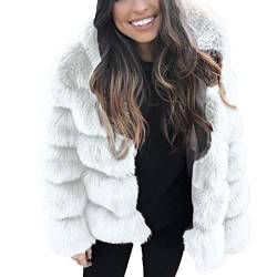 YWLINK Damen Faux Fur Mäntel Edel Elegant Winter Mit Kapuze Kunstpelz Steppjacke Warme Dicke Oberbekleidung(S,Weiß) von YWLINK