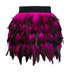 YWLINK Damen Feder Rock Karnevalkostüm Elastische Taille Party Minirock Frauen Feder Rock Mittlere Taille A-line Rock Gothic Rave Wear (Hot Pink-1, L) von YWLINK