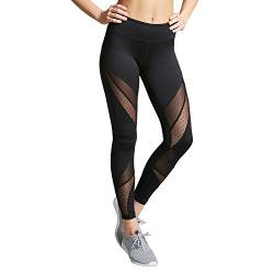 YWLINK Damen Hohe Taille Spitze Mesh NäHte Yoga Fitness Leggings Laufen Fitnessstudio Stretch Sporthosen Hosen(M,Schwarz) von YWLINK