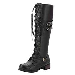 YWLINK Damen HüBsch Steampunk Gothic Vintage Style Retro Punk ReißVerschluss SchnüRen Schnalle MilitäRische Kampfstiefel von YWLINK