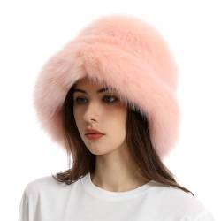 YWLINK Damen Hut Winter Weiche Kunstpelz Flauschige Fischerhut Breite Krempe Fellmütze Winter Warme Mütze für Mädchen(Rosa，1) von YWLINK