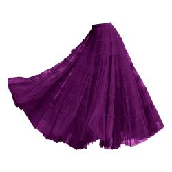 YWLINK Damen Langer Tüllrock Plissee Mesh Tutu Rock Layered A-Linie Maxirock für Kleid, Party, Abschlussball (Purple, One Size) von YWLINK