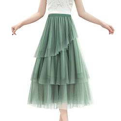 YWLINK Damen Tüllrock Pliseerock Weiche Tüll Petticoat A-Linie Elegant Lange Tutu Hohe Elastische Taille Midi-Rock Großer Saum Faltenrock Tüllrock Damen Lang Elegant(4-Grün,Einheitsgröße) von YWLINK