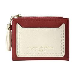 YWLINK Damenbrieftasche mit Reißverschluss, kurz, zweifach gefaltet, mit Karten Mini Schwarz (Red, One Size) von YWLINK