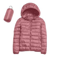 YWLINK Daunenmantel Damen Kurz Damen Steppjacke Quilted Jacke mit Steh-Kragen leichte steppjacke Stripe Casual Funktionsjacke mit abzippbarer Kapuze (Pink, L) von YWLINK