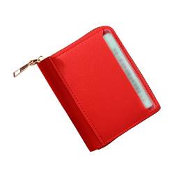 YWLINK Mode Frauen ID Kurze Brieftasche Einfarbige Tasche Reißverschluss Geldbörse Mehrere Kartenfächer Clutch Bag Kleine Geldbörsen Damen Schwarz (Red, One Size) von YWLINK