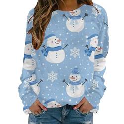 YWLINK Weihnachtspullover Damen Christmas Sweater Langarm Rundhals Sweatshirt mit Weihnachtsmotiv Winter Pullover Weihnachtspulli Sweatshirt Casual Pullover Sweatshirt(9-Hellblau，M) von YWLINK