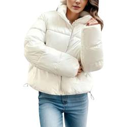 YWLINK Winterjacke Damen Puffer Jacke Kurz Schwarz Beige Winter Warm Gesteppte Dicke Winterjacke Winter Warm Ubergangs Damen-Jacken Outdoor Baumwolljacke Bomberjacke Jacket(Weiß，XXL) von YWLINK