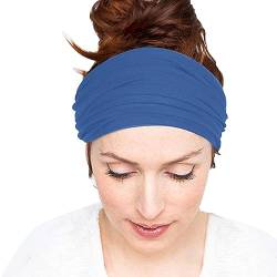 YWLINK YWLINK Stirnband Damen Breite Elastische, Weiche Yoga Sport Haarband, Übung Stirnbänder, Schweißabsorption, Rutschfeste Haarbänder Haarschmuck für Frauen und Mädchen (Blue, One Size) von YWLINK