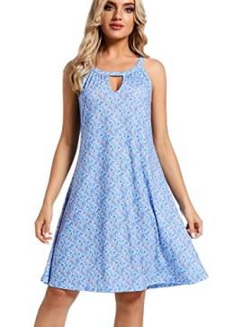 YXCFEWD Sommerkleider Damen 2023 Kurz Lässig Blumendruck Kleid Sexy Ärmellos Freizeitkleid Boho Elegant Strandkleider(Blaue Blume,S) von YXCFEWD