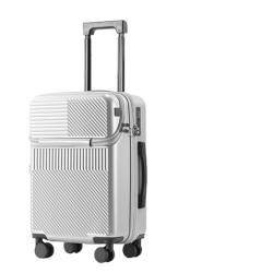 YXHYYDP Hartschalengepäck, Spinner-Trolley, Handgepäckkoffer mit Aluminiumrahmen, USB-Schnittstelle, Getränkehalter, für den Geschäftsurlaub (Silver 26inch) von YXHYYDP