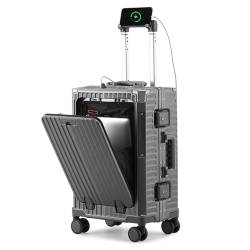 YXHYYDP Intelligentes Gepäck, Handgepäck mit Zollschloss, erweiterbares Spinnergepäck, Telefonhalter mit USB-Anschluss, Getränkehalter, für Geschäftsreisende, Reisen (Gray 26inch) von YXHYYDP