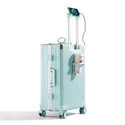 YXHYYDP Leichter Koffer, robuster Aluminiumrahmen, Handgepäck, USB-Ladeanschluss, Getränkehalter, Schwenkräder, Familienreisen/Geschäftsreisen (blau), blau von YXHYYDP